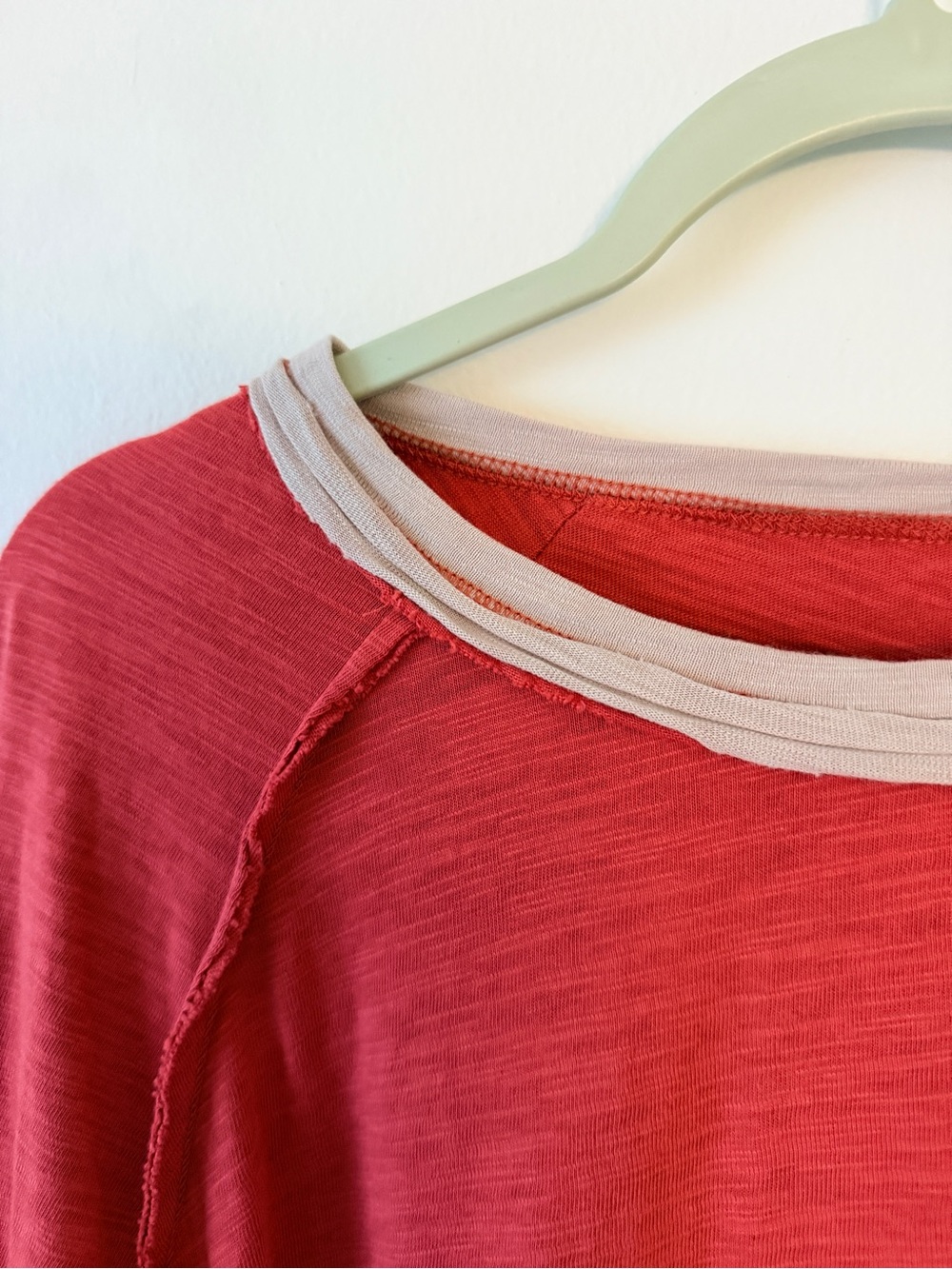 Red Embroidered Sleeve Women's Top - Casual Pullover - Picture 5 of 5